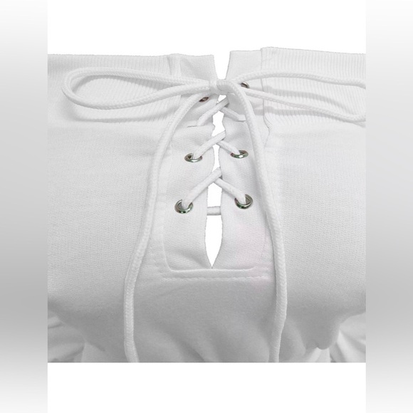 Long Sleeve Two Piece Outfit Tracksuit Lace Up Off Shoulder Casual Sweatsuit - Picture 6 of 14